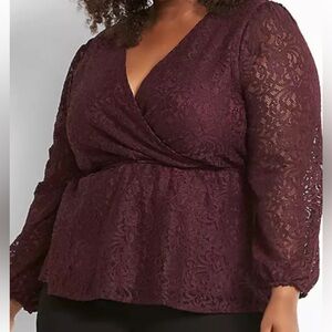 Lane Bryant Burgundy Lace Blouse Plus Size 14/16